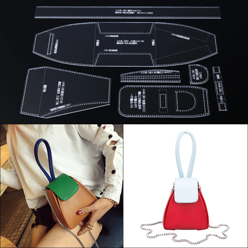 

1 комплект, сумка через плечо, женская сумка, кожаный шаблон, прозрачный акриловый шаблон, набор инструментов для рукоделия из кожи, 14*15*14 см
