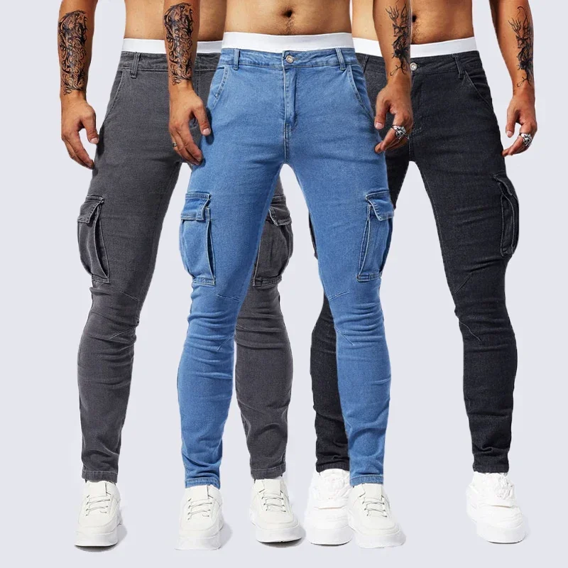 

Men's Cargo Pants Large Pocket Slim Jeans Fashion Casual Stretch Sweatpants Male Hip Hop Denim Trousers Streetwear