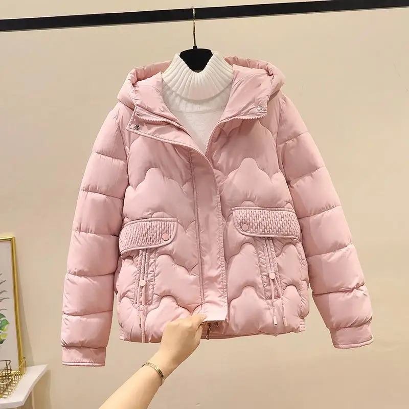 

Women's Hooded Thiened ort Cotton Jaet Winter Coat Bread Sle Loose Fit Durable Zipper Closure Korean Faion