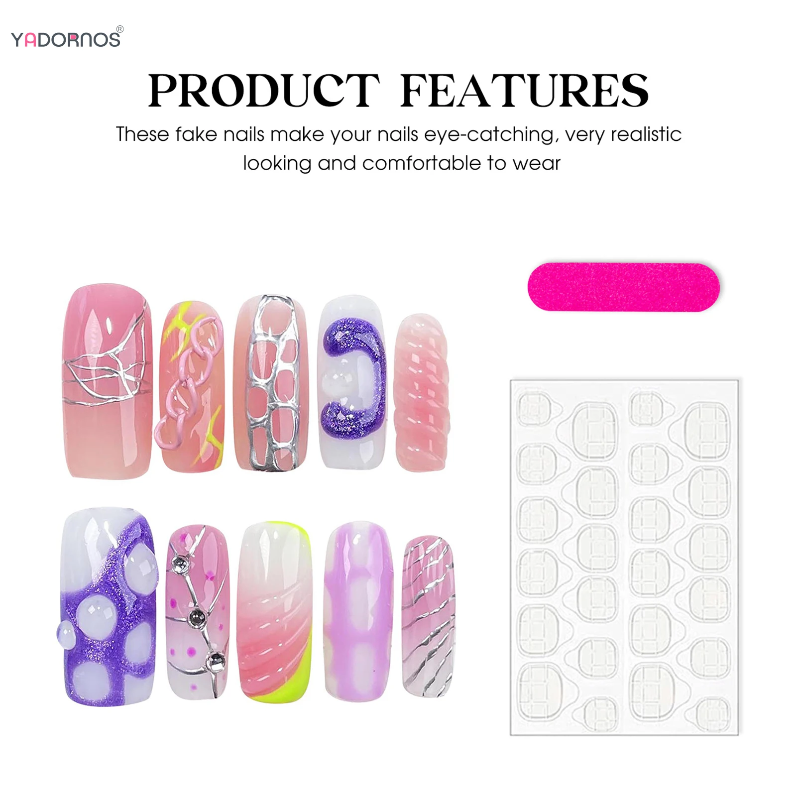 10ชิ้นเล็บปลอมสีขาวสีชมพูยาวโลงศพแบบไล่ระดับสีงานทำมือกดบนเล็บด้วยการตกแต่งที่ถอดออกได้ทำเล็บสำหรับเด็กผู้หญิง