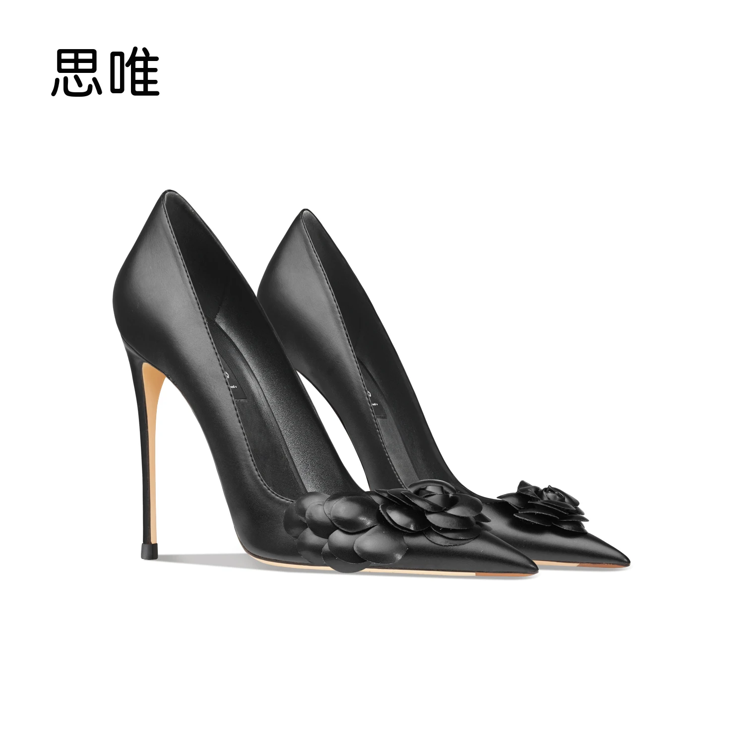 

luxury women's shoes 2024 Star Style Black Flower Leather Shoes For Woman Pointed toe High Heels Sexy Party Pumps Ladies shoes