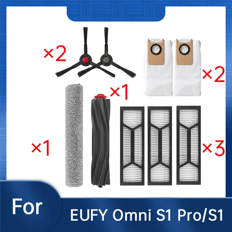 AC39-EUFY Omni S1 Pro/S1 HEPA 필터 사이드 브러시 먼지 봉투 진공 부품 용 메인 롤러 브러시/롤러 키트