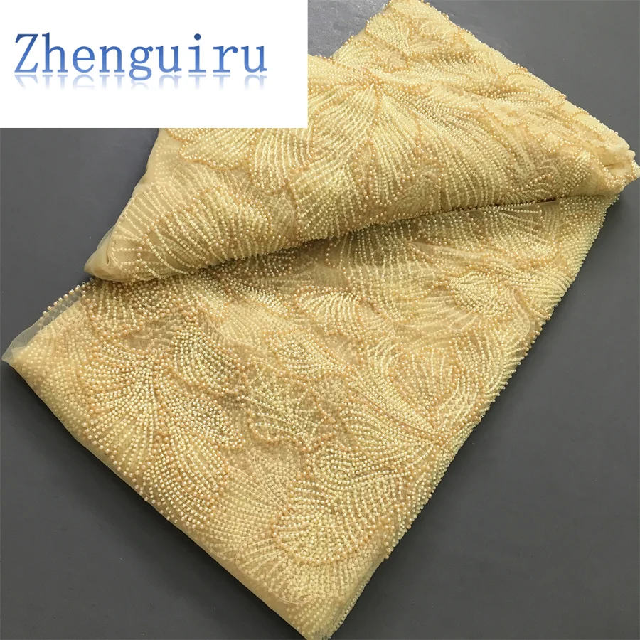 

Zhenguiru Beaded Lace Fabric 2025 High Quality 5 Yard African Mesh Tulle French Lace Fabric Luxury Wedding Dress for Women A4034