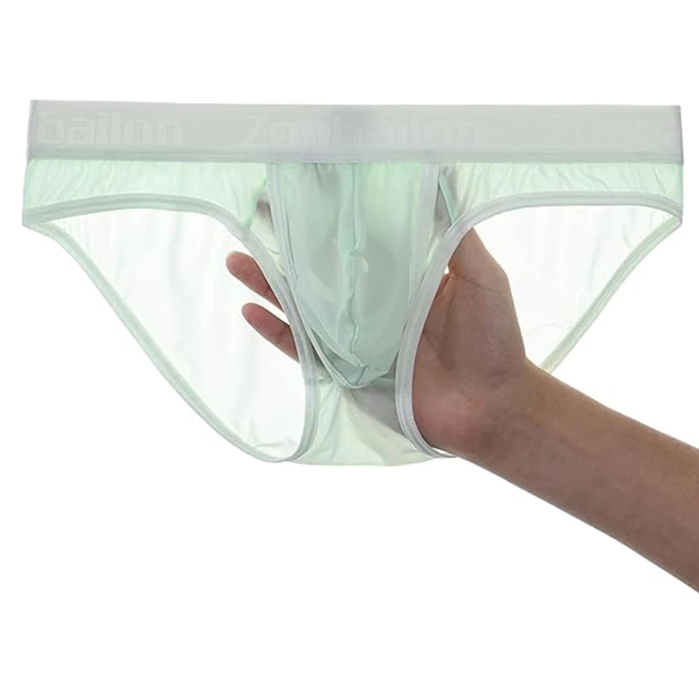 Zonbailon Men's Briefs See Through Dual Pouch Mesh Ultra-Thin Breathable Ice Silk Underwear