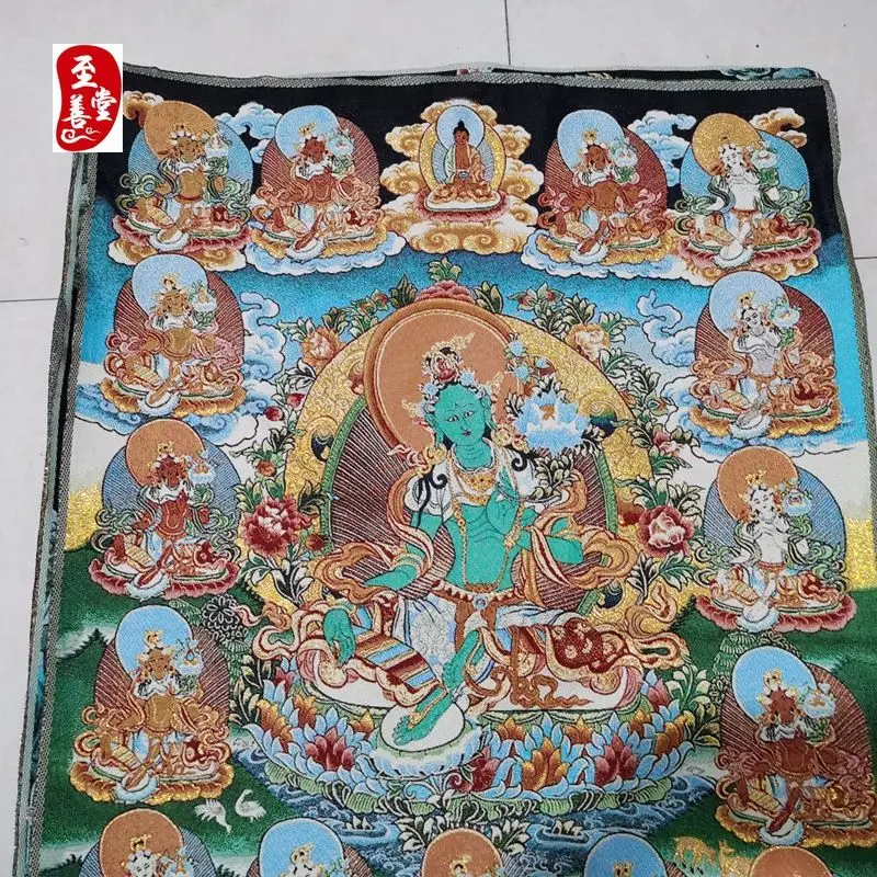 Tibet Tibetan Cloth Silk Green tara guanyin Thangka Tangka Embroidery Painting Embroidery Hanging Pictures