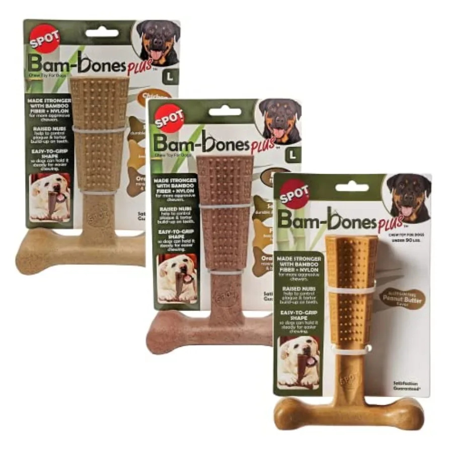 

Набор жевательных игрушек для собак Ethical Products 4 in Bambone Plus Easy Grip с арахисовым маслом, говядиной и курицей - бамбук и нейлон, антистрессовые