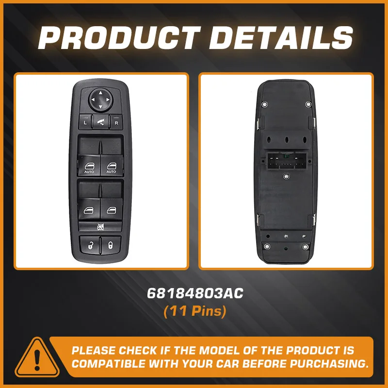 LHD For Jeep Grand Cherokee WK2 MK4 2014 2015 2016 Car Window Control Switch Master Button 68184803AC 68184803AA SW11241 11 Pins
