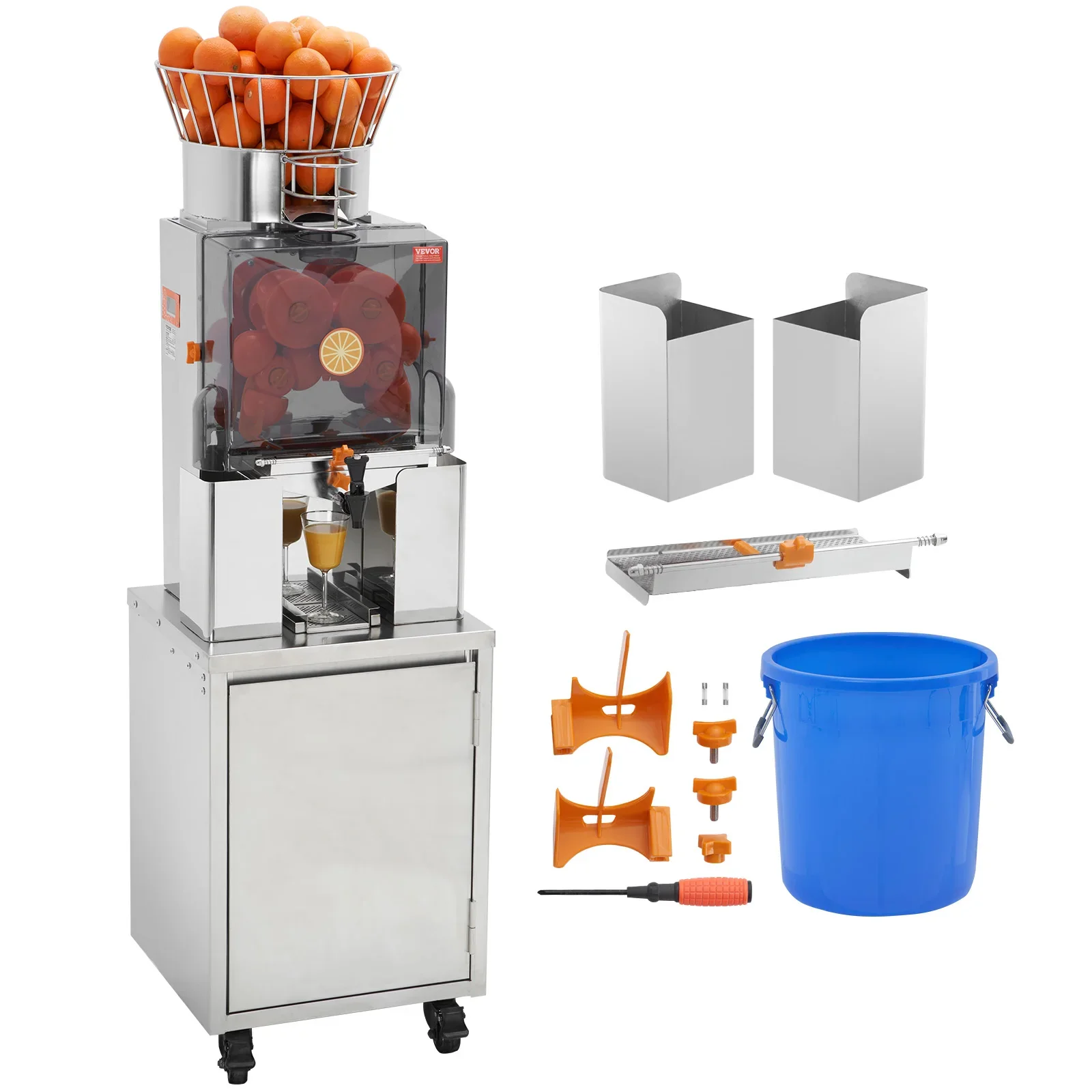 VEVOR Commercial Orange Juicer, 120W Automatic Feeding Juice Extractor w/Water Tap, tainless Steel Juicer Machine 25 Oranges/Min