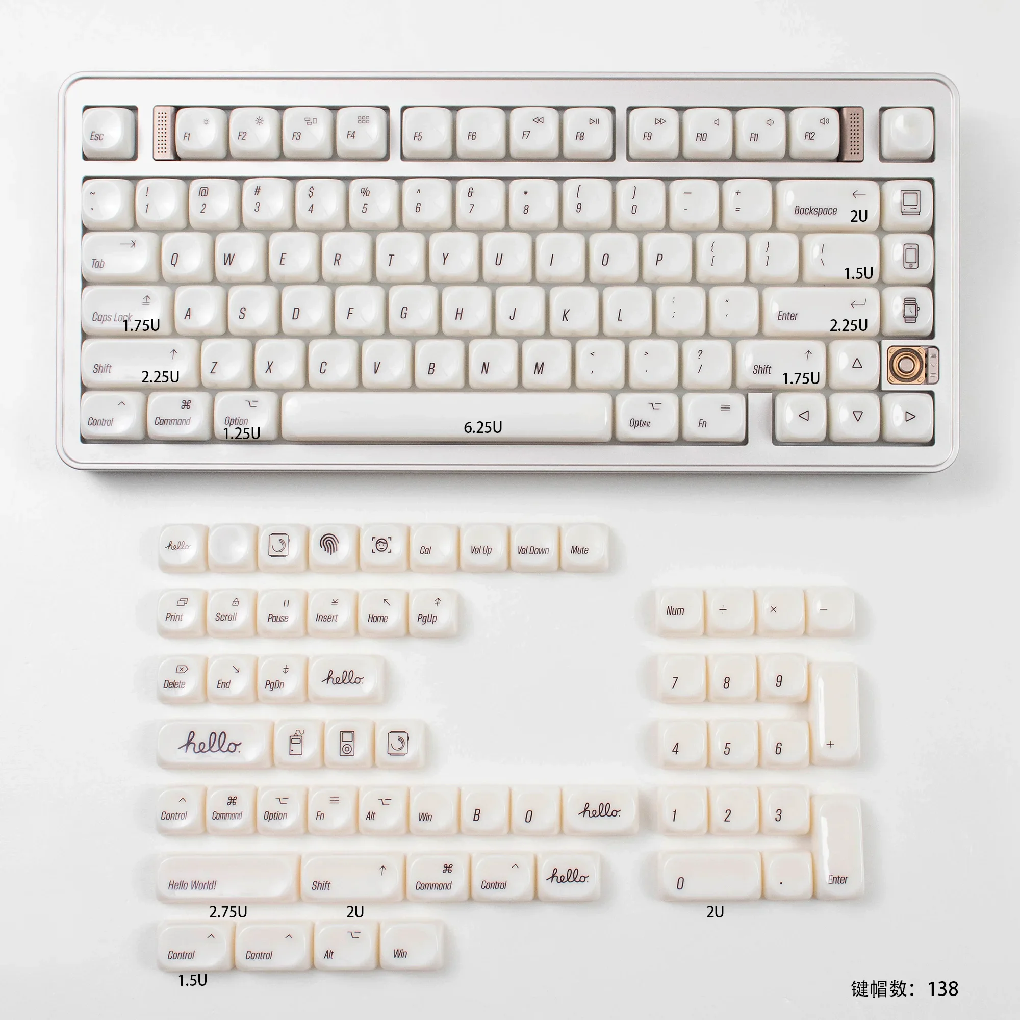138 Keys MAC Apple Keycaps ABS Double Shot Translucent White for