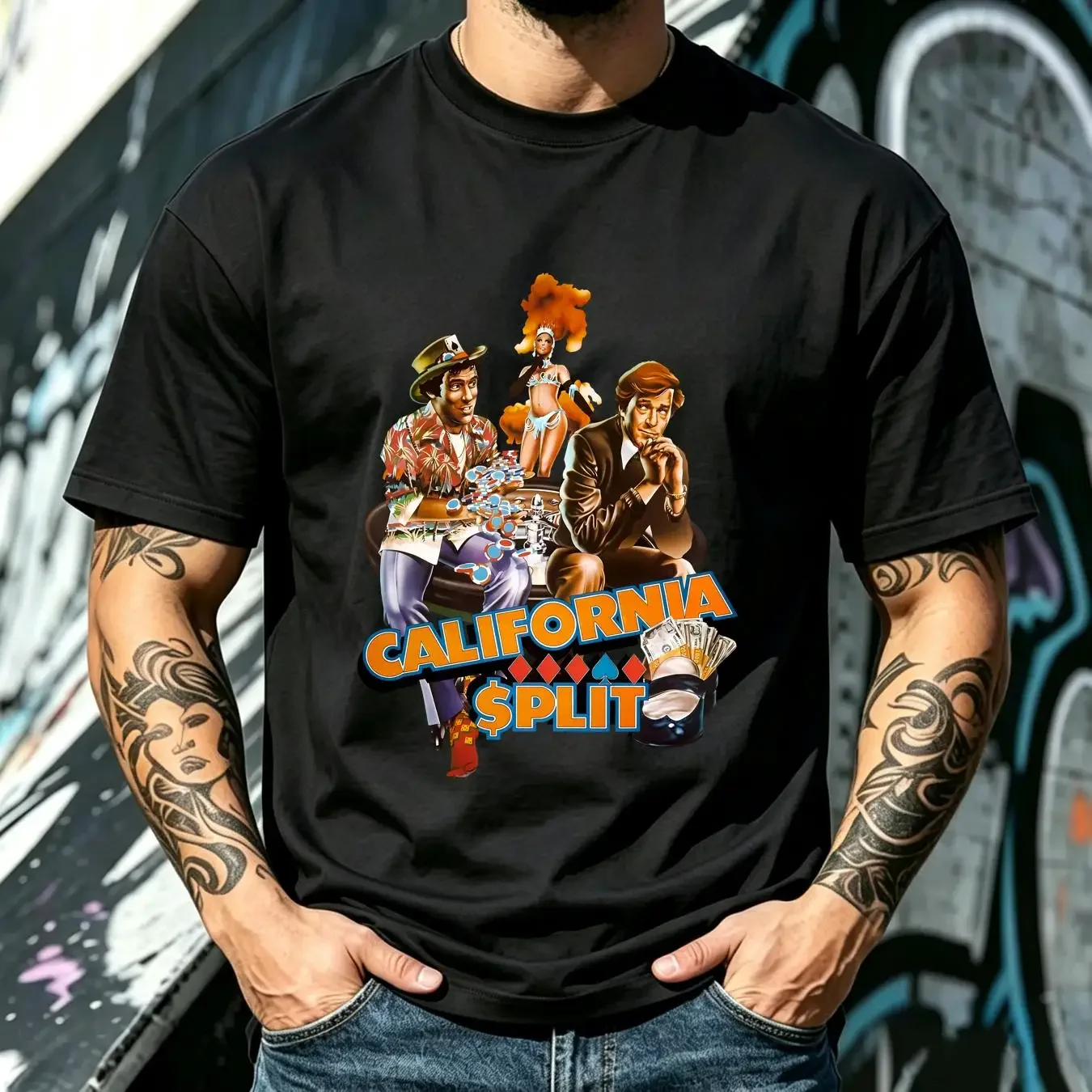 washed T Shirt California Split Poker Casino Gambling Movie long or short sleeves vintage Washed Comfortable fashion homme