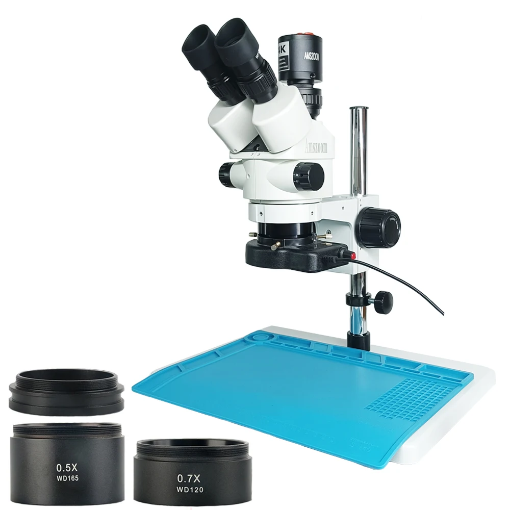 Microscopio Estéreo Trinocular Profesional 7X-45X para Soldadura, Cámara Microscopio 4K 66MP HDMI USB para Reparación de PCB