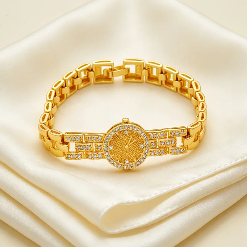 Glamorous souvenir gift suitable for ladies, Diamond Inlaid Watch Dial Bracelet meticulously made of 24K Gold AU999 fine gold