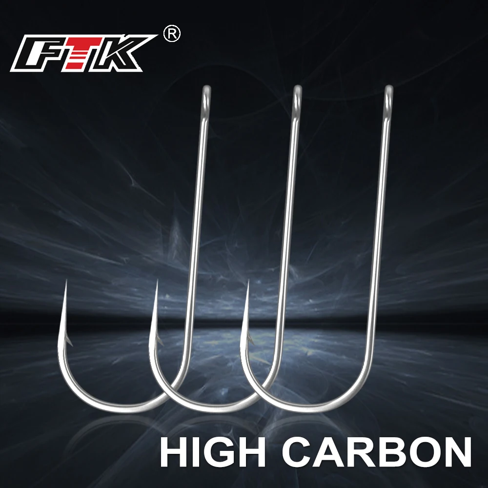 FTK Long Shank Fishing Hook 5PCS/LOT 2#3#4#5#6#7#10# Fish Hooks High Carbon Steel Sharp Barbed Fishhook