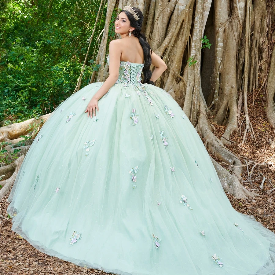 Maßgeschneiderte 3D-Blumen Mintgrün Quinceanera Kleider Cape Ballkleid Korsett Prinzessin Kleid Vestidos de Quinceañera Aqua YQD183