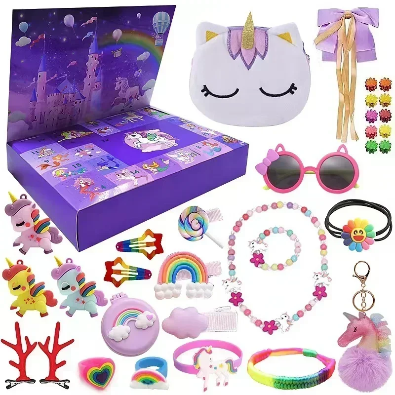 Christmas Advent Calendar Box 24 Days Princess Pretend Makeup Set Unicorn Mermaid Jewelry Countdown Calendar New Year Girls Gift