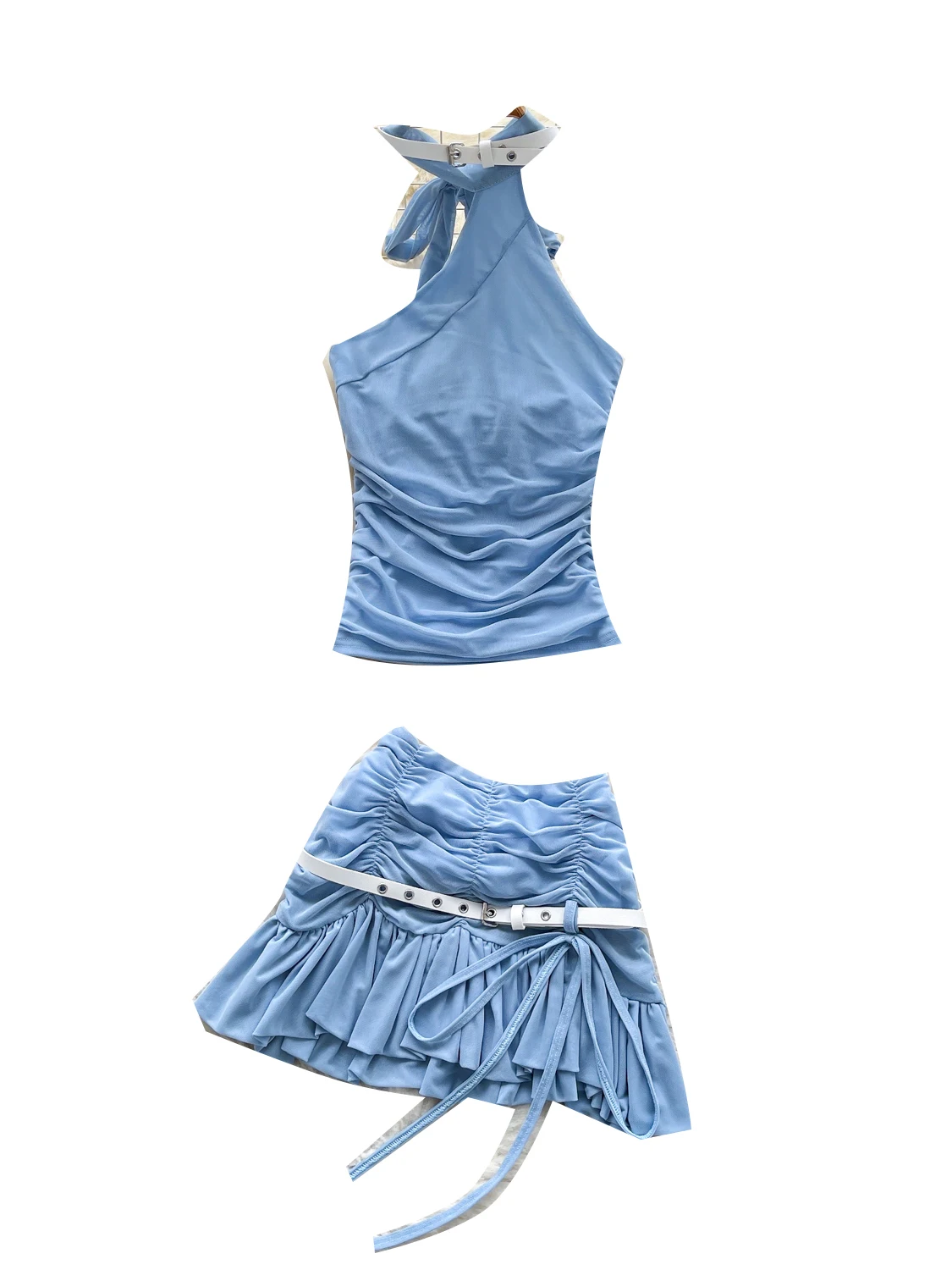 

Asymmetrical Neline Vest And f Skirt Set for Women with Bone Highlighting Pleated Ne Hanging Design Summer F...