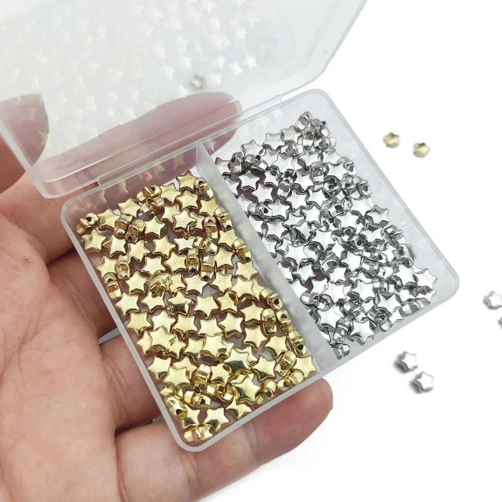 400PCS 6MM Star Gold/Silver Plated CCB Spacer Loose Beads DIY kit Box For Bracelet Necklace Earrings Jewelry Making Accessories