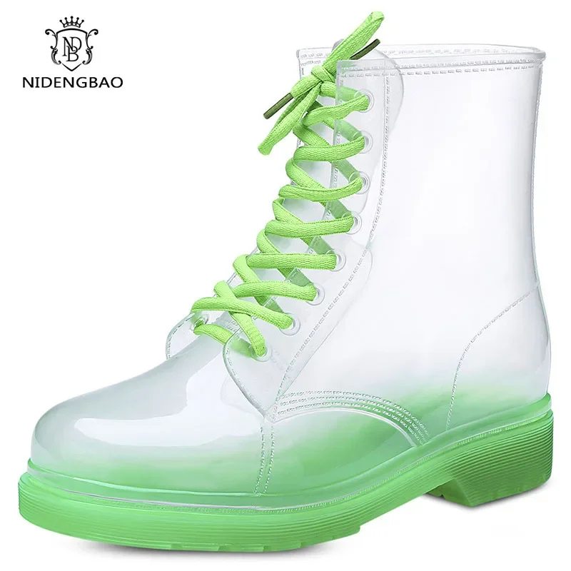 Summer Women Rain Boots Fashion Waterproof Shoes Woman Non-slip Transparent Boots Female Candy Colors Outdoor Girl\'s Shoes