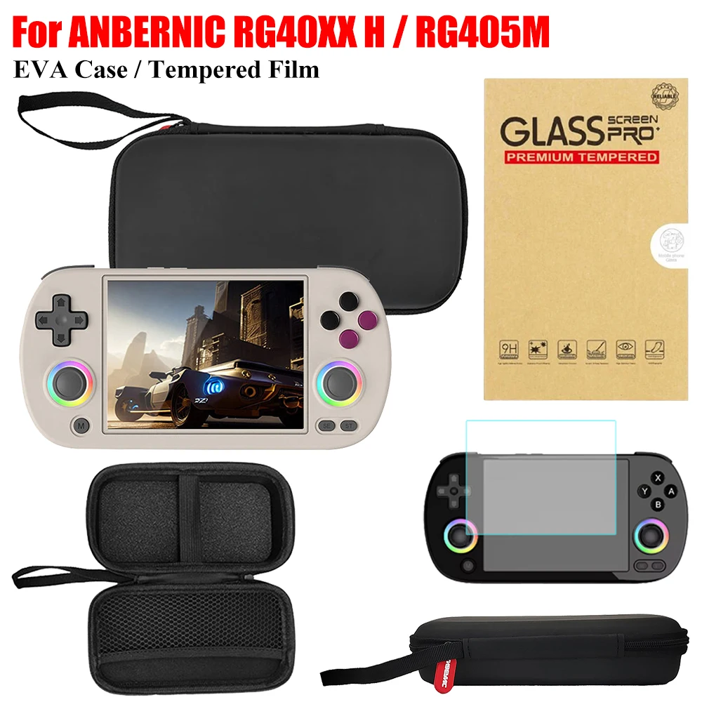 For ANBERNIC RG40XX H / RG405M Game Console EVA Hard Carrying Case/HD Tempered Film Screen Protector Travel Protective Handbag