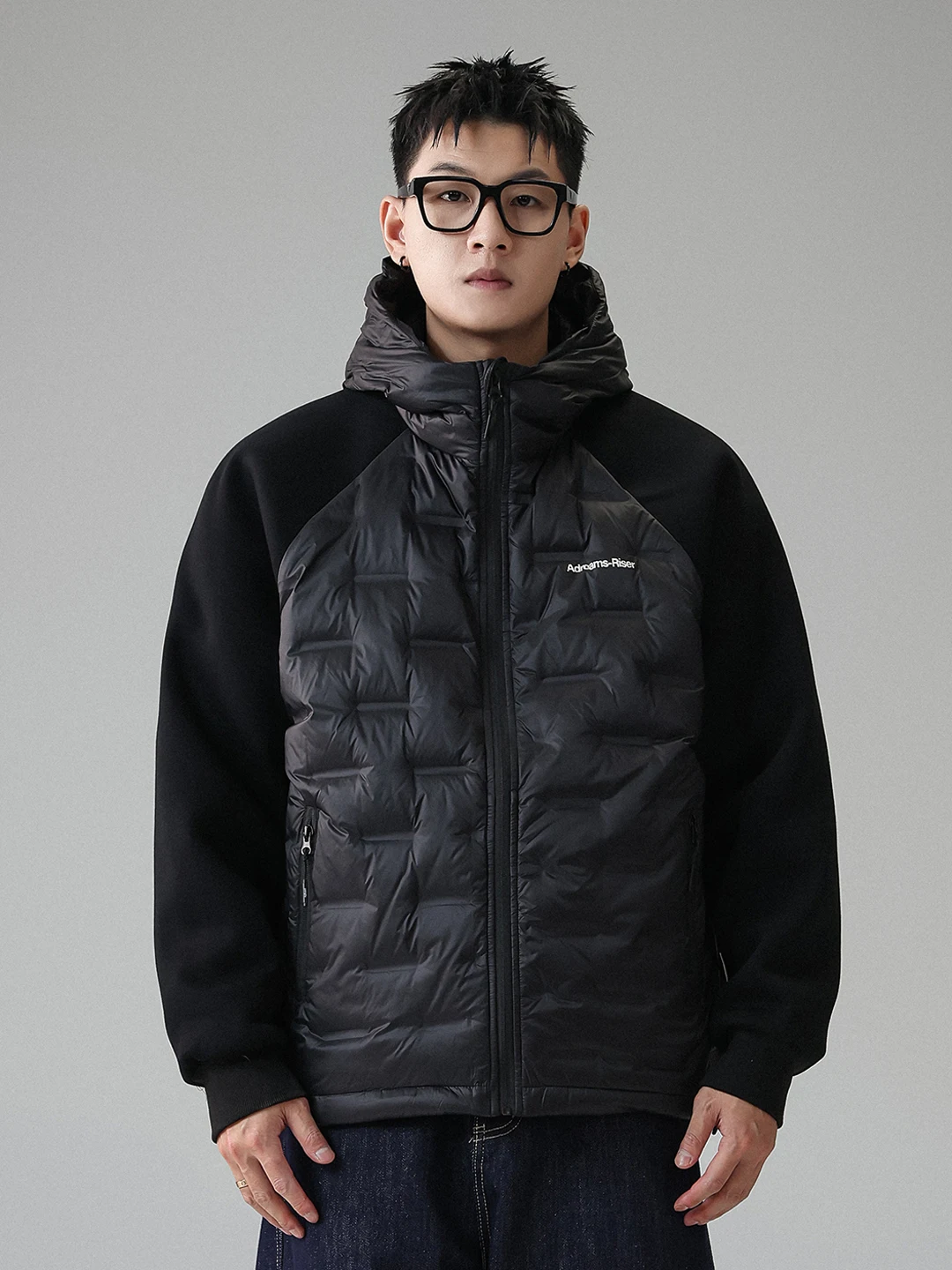 

Men's Quilted Padded Jaet Hooded down Coat Lightweight Du down Fill Matte Splicing Design Casual Sle Winter Outerwear