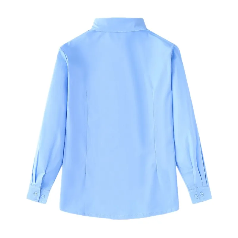 Girls School Uniform Shirt Blue Lace Design Kids Long Sleeve Blouse For Youth Children 8 10 12 14 15 Years Wear LC511