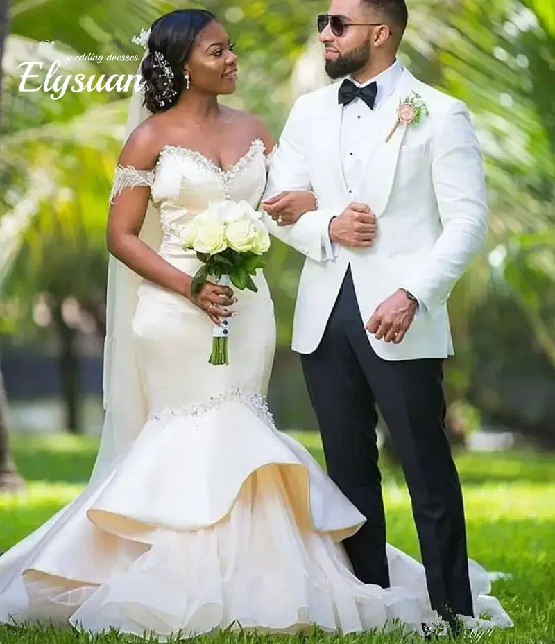 

Customized Elegant Mermaid Wedding Dress Sexy V-neck Drop shoulder backless Romantic Beach Bridal Gown Floor Length