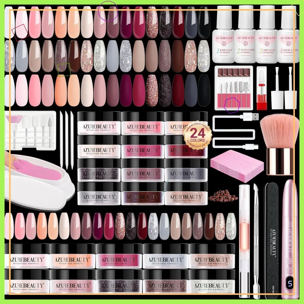 

Dip Powder Nail Kit with Electric Drill, 24 Colors Nude Pink Glitter Set for Manicure Art at Home