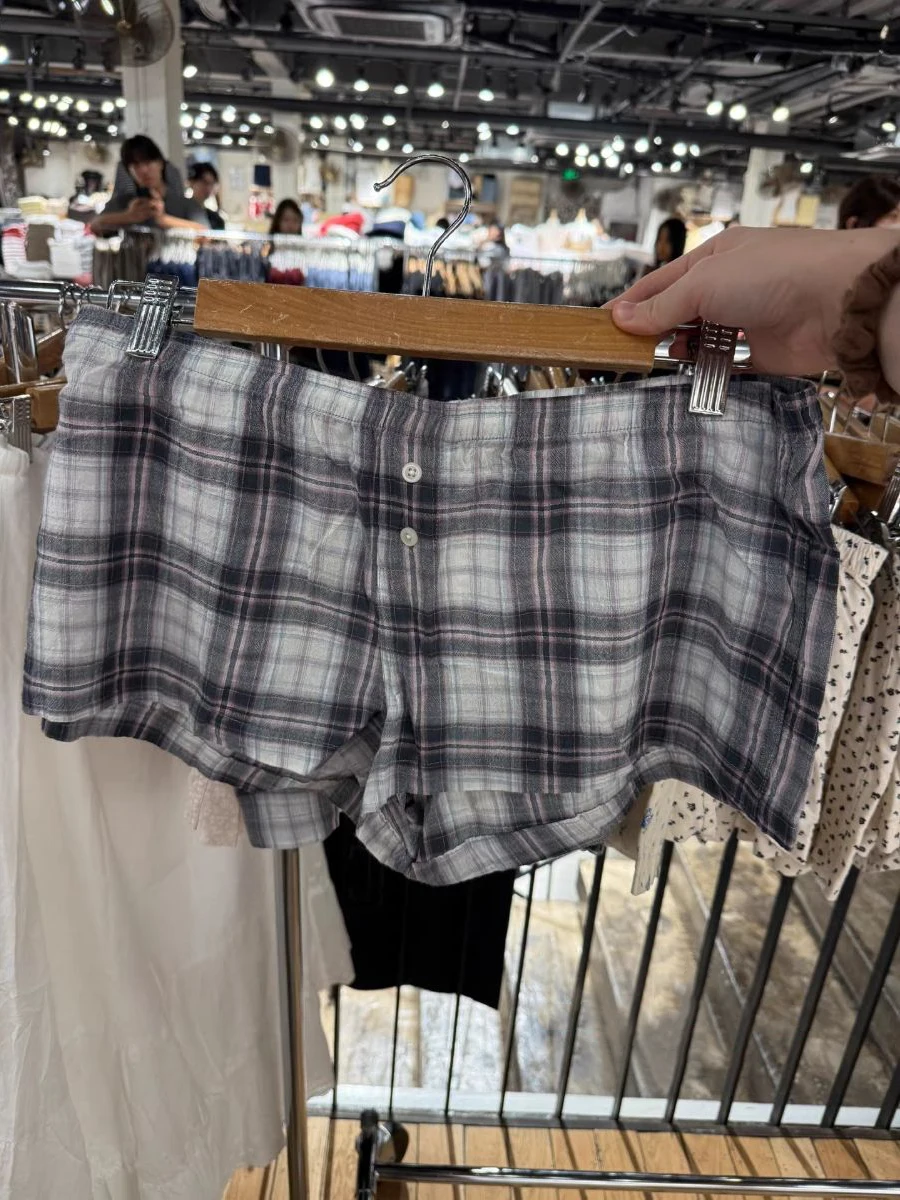 Plaid Sweatshorts Women Summer Buttons Elastic Low Waist Cotton Straight Short Pants Female Casual Loose Home Pajamas Shorts New