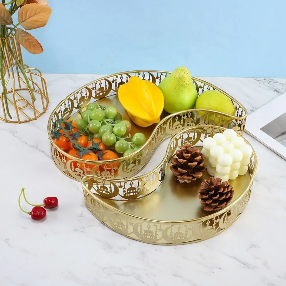 

Dried Fruit Platter Iron Ramadan Moon Trays Decorative Moon Fruit Plate Food Serving Tray Gold Snack Plate Holiday Festival