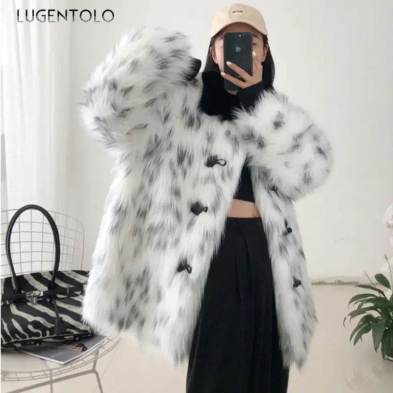 Women Fahion Faux Fur Warm Thicken Coat Casual Single-breasted Button Black White Female Faux Fox Fur Large Size 9XL