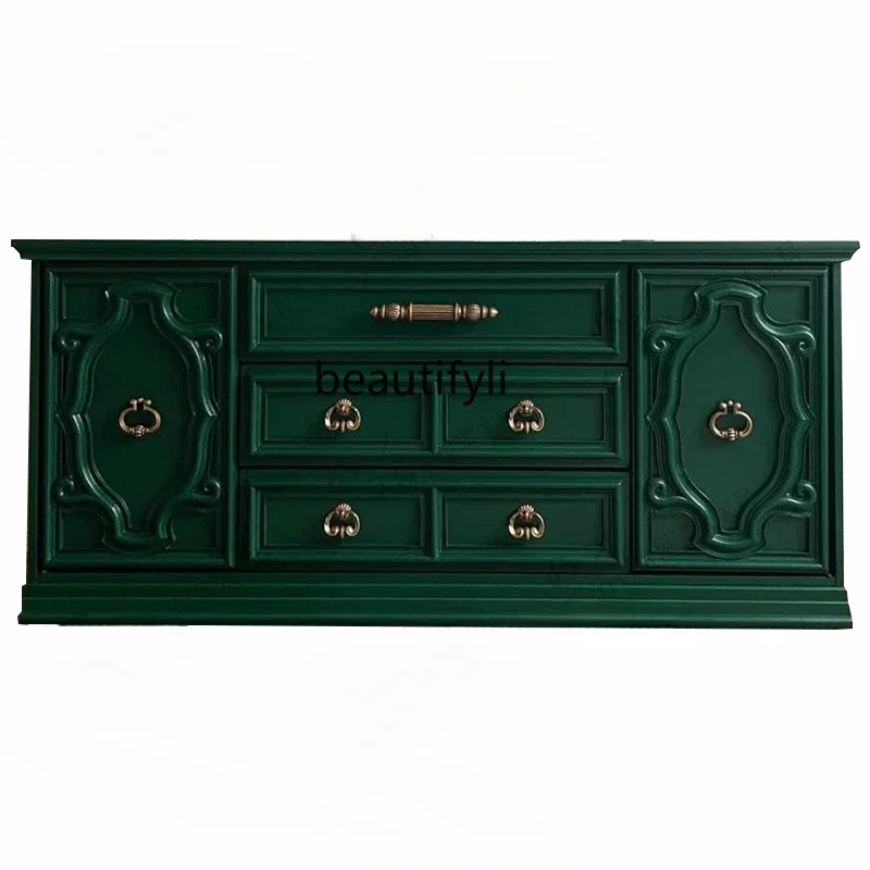 

fg28Chinese retro green chest living room entry dining side cabinet bedroom locker, home furniture