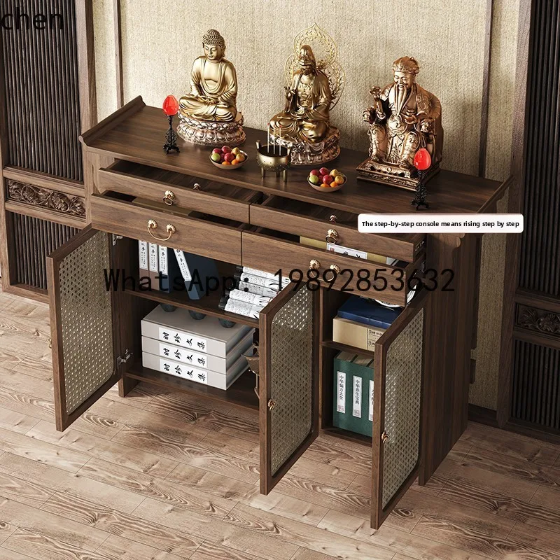 solid wood shrine cabinet God of Wealth Shentai incense case stand cabinet Bodhisattva offering table