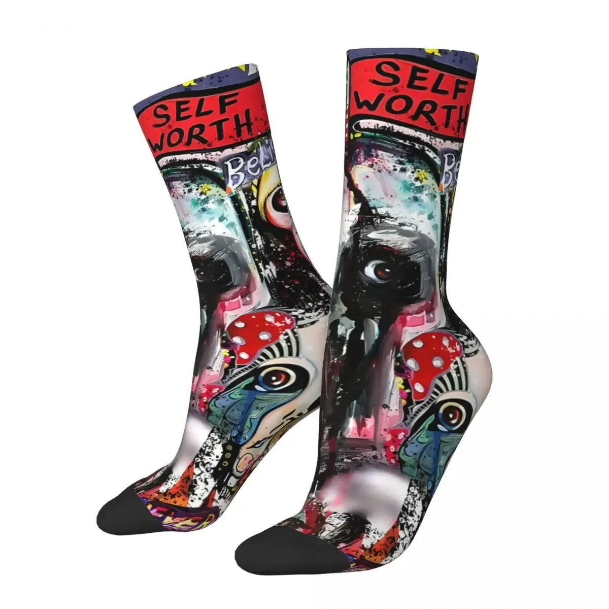 Vintage Self Worth Abstract Skulls Men's Socks Grunge Skulls Unisex Hip Hop Pattern Printed Crazy Crew Sock Gift