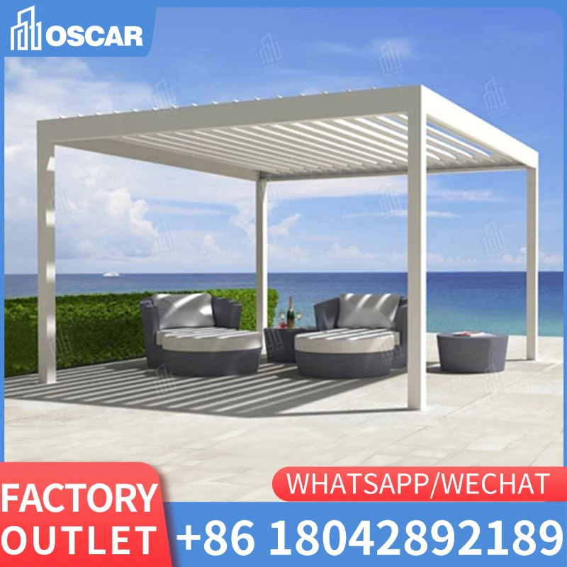 

Louvered Electric Pergola Aluminum Motorized Luxury Patio Sun shade Canopy Louvered Flexible Aluminum Folding Pergola Sun shade