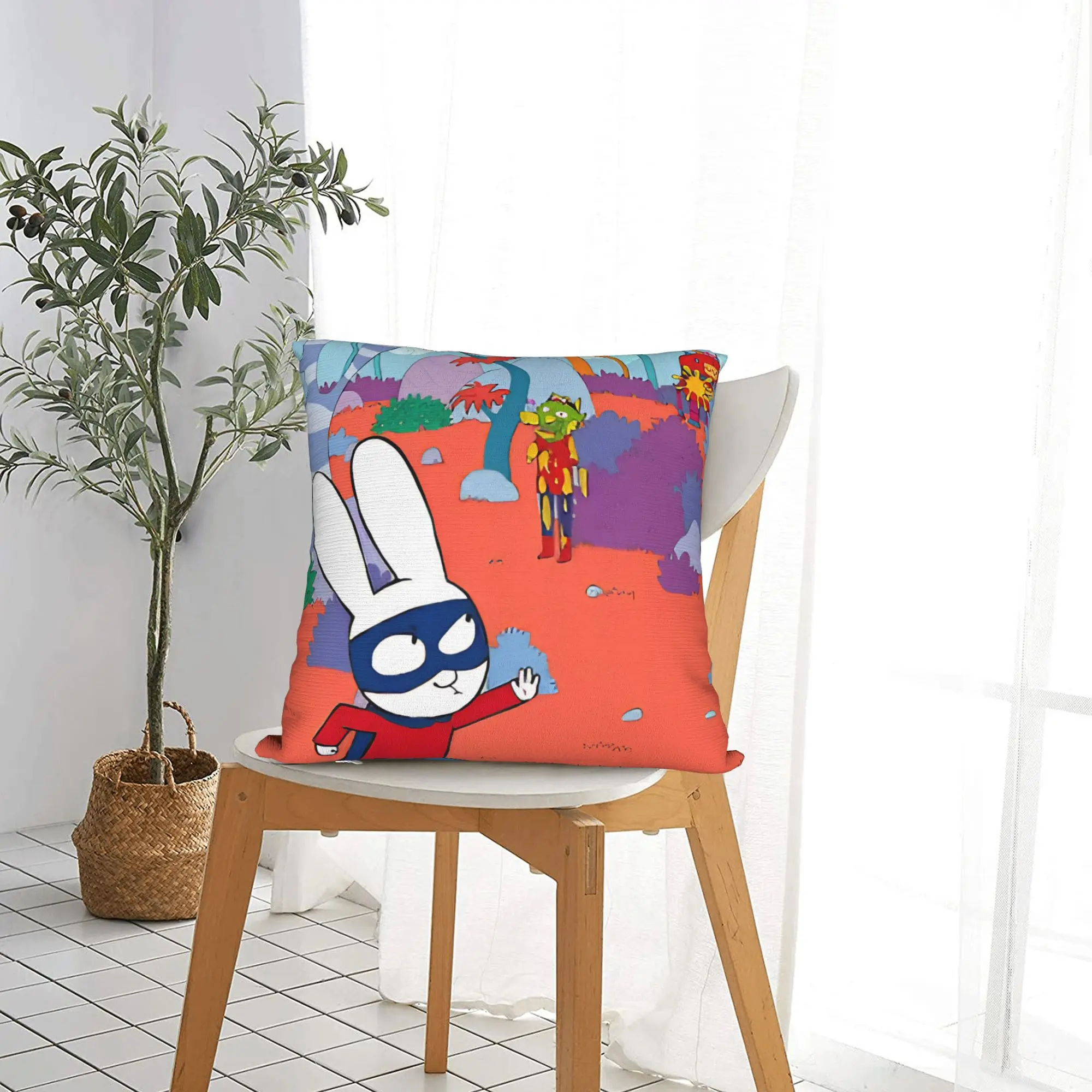 Cartoon Simons Super Rabbit Square Pillow Covers Polyester Seat Bunny  Cushion Case Cute Decor Pillowcase 40*40