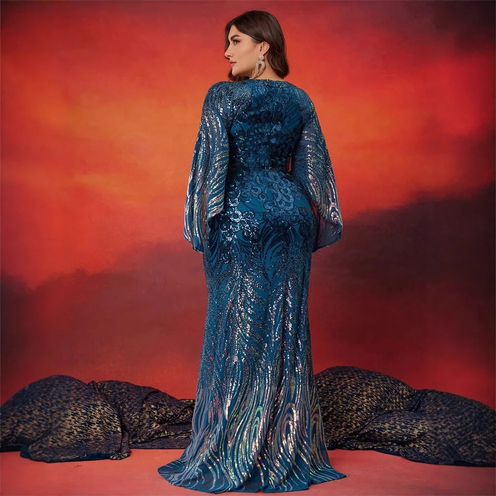 Adual changement de couleur perle longue Sve ronde Ne Split Sve soirée Dr Ele robe de soirée pour les femmes grande taille