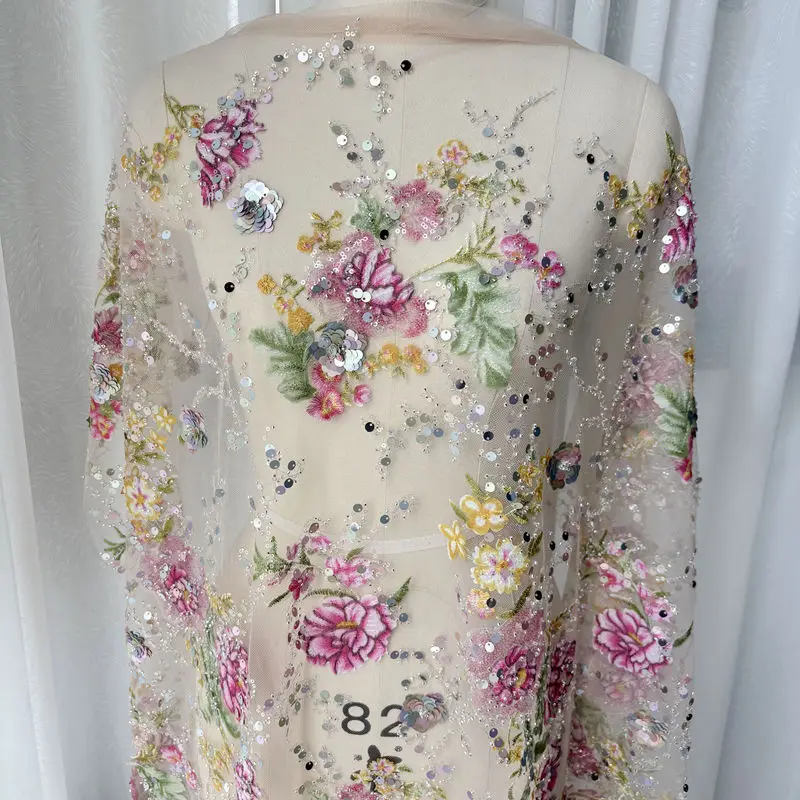 Beautiful embroidery bead tube sequin embroidery mesh lace fabric sewing wedding dress design fabric diy embroidery nail beads