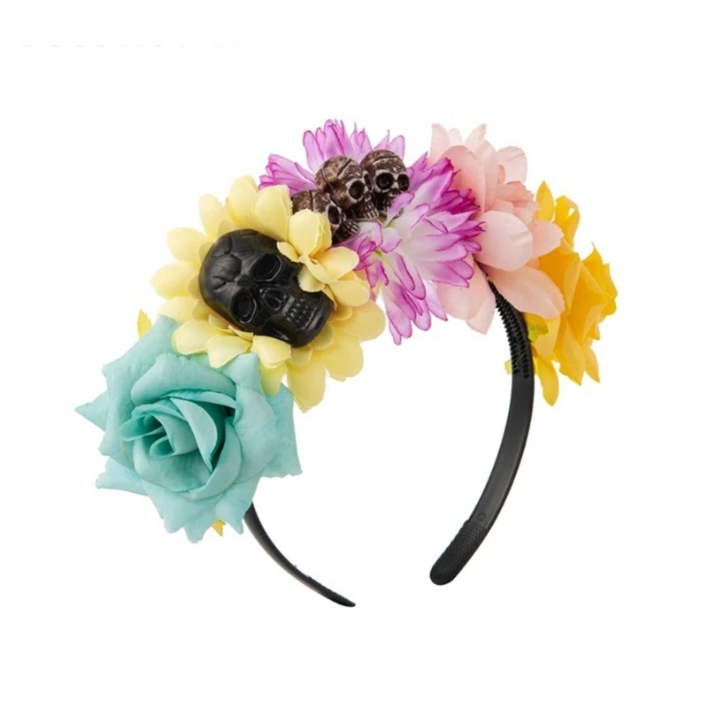 

Delicate Simulated Flower&Skull Hairband Thin Side Hairband Simulated Flower Shape Headband for Girls Halloween Hairband