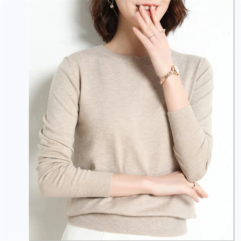 

Knit Sweater Women Long Sleeve Loose Wool Pullover Round O Neck Outer Jumper Autumn Winter Thick All Match Basic Tops LX77