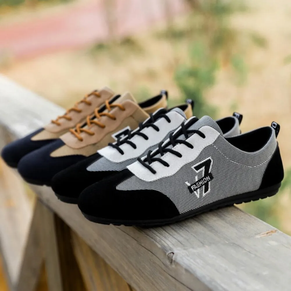 Spring Men Casual lace-up Loafers Plus Size 45 Breathable Canvas Driving Shoes Office Walking Flats Non Slip Moccasins Sneakers