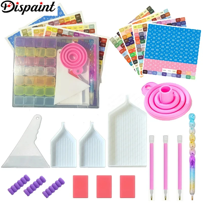 Dispaint Diamond Painting Bead Storage Box Embroidery Accessories Kit  With Pen Glue Clay Funnel Tray Label Stickers Fix Tool