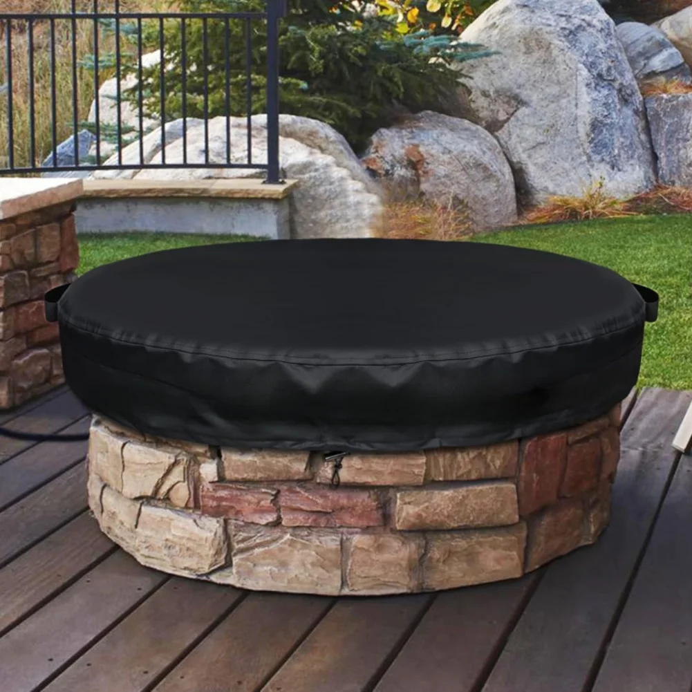 

Waterproof Fireplace Cover for Round Fire Pits Used Outdoors Featuring 210D Oxford Fabric and Silver Reflective Backing Layer