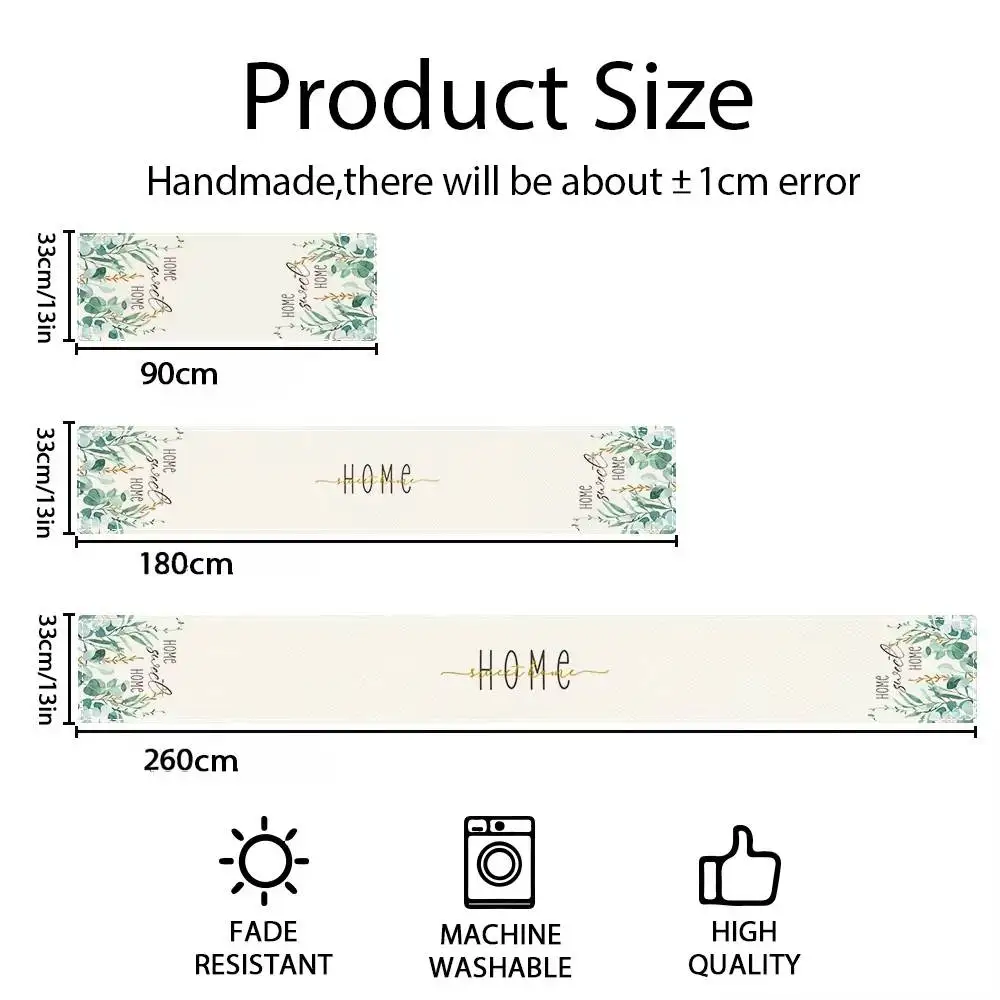 Spring Green Eucalyptus Table Runner Leaf Pattern, Welcome Ink Decor for Home Cabinets and Party Setting