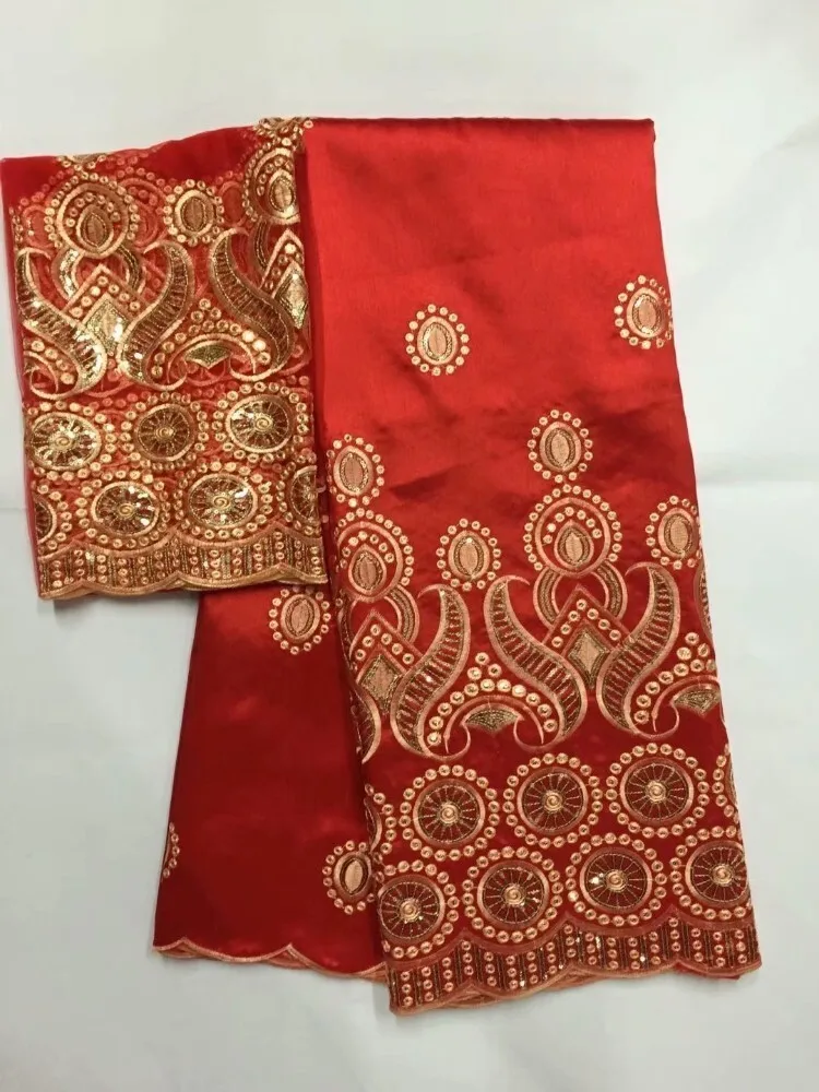 Embroidered George Lace Fabric With BLouse For India Wedding Dresses Red 2019 New Fashion Gold Line Guipure George Laces 5+2yard