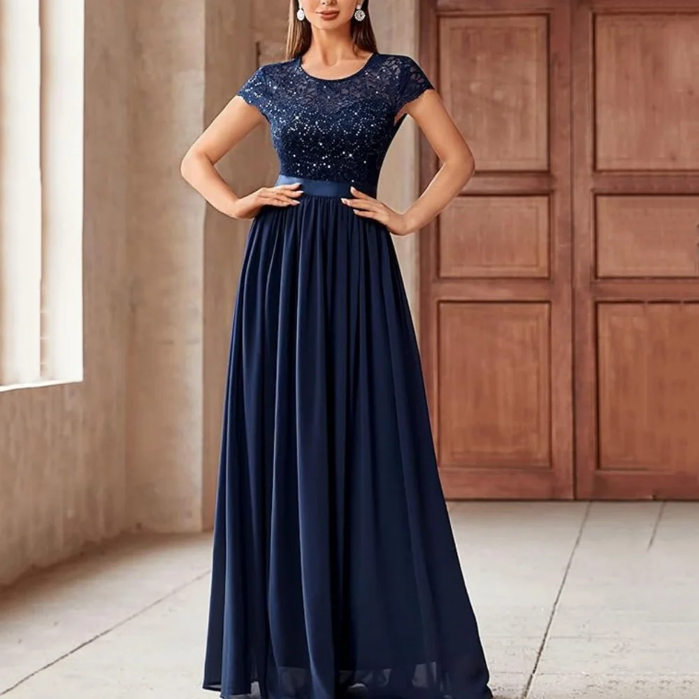 Formele Custom Elegante Moeder van Jurken O Hals Avondjurken Lovertjes Een Lijn Bruid Feestjurk Kant gewaden invitée mariage