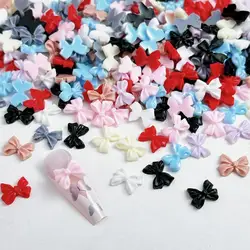 50PCS 마카롱 컬러 Bowknots 네일 아트 장식 3D 광택 활 수지 네일 매력 수제 DIY 머리핀 손톱 액세서리