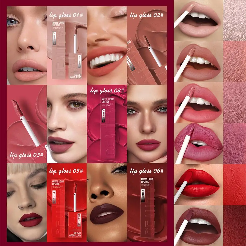6 Colors Matte Nude Liquid Lipsticks Non-stick Cup Long Lasting Velvet Lip Gloss Not Fading Lip Tint Korean Cosmetics Lip Makeup