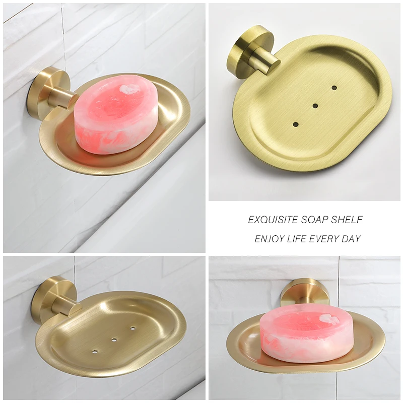 Brushed Gold 304 Stainless Steel Soap Rack Wall Mounted Metal Dish Holder Bathroom Accessories Chrome Black Rose Gold