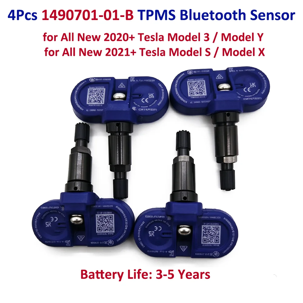 4Pcs 1490701-01-B 1490701-01-C Bluetooth TPMS Tire Pressure Sensor for Tesla Model 3 / Model Y 2020+ / Model S / Model X 2021+