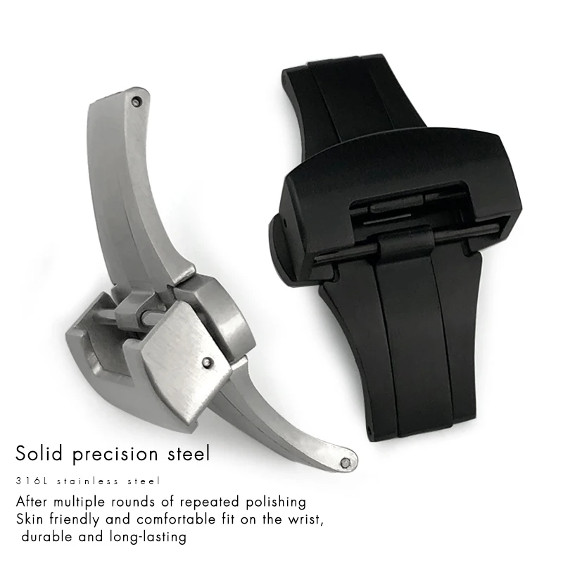 22mm 20mm Stainless Steel Butterfly Buckle Folding Clasp for Panerai Silver Black Deployment Button for Rubber Leather Watchband